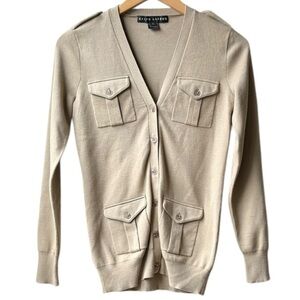Ralph Lauren Black Label Tan Cashmere Blend Military Button Down Cardigan Sz S